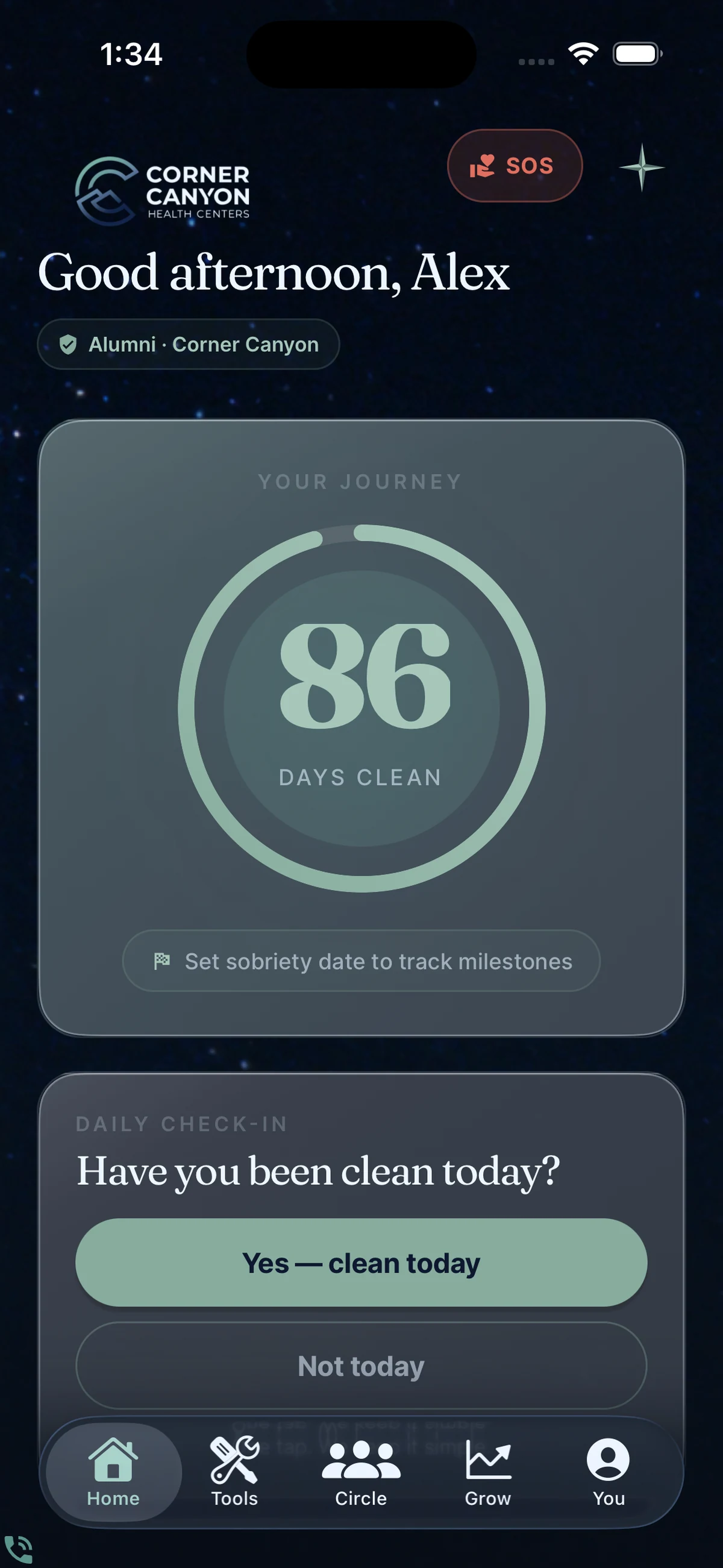 OneWay alumni app — Home & streak