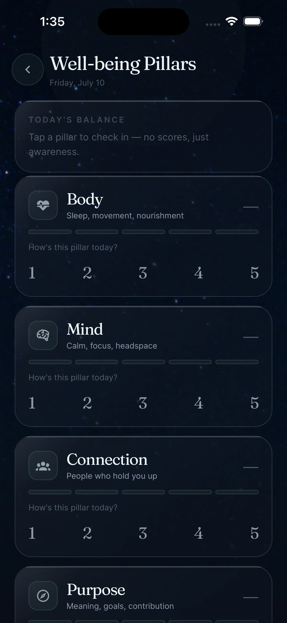 OneWay alumni app — Well-being check-in
