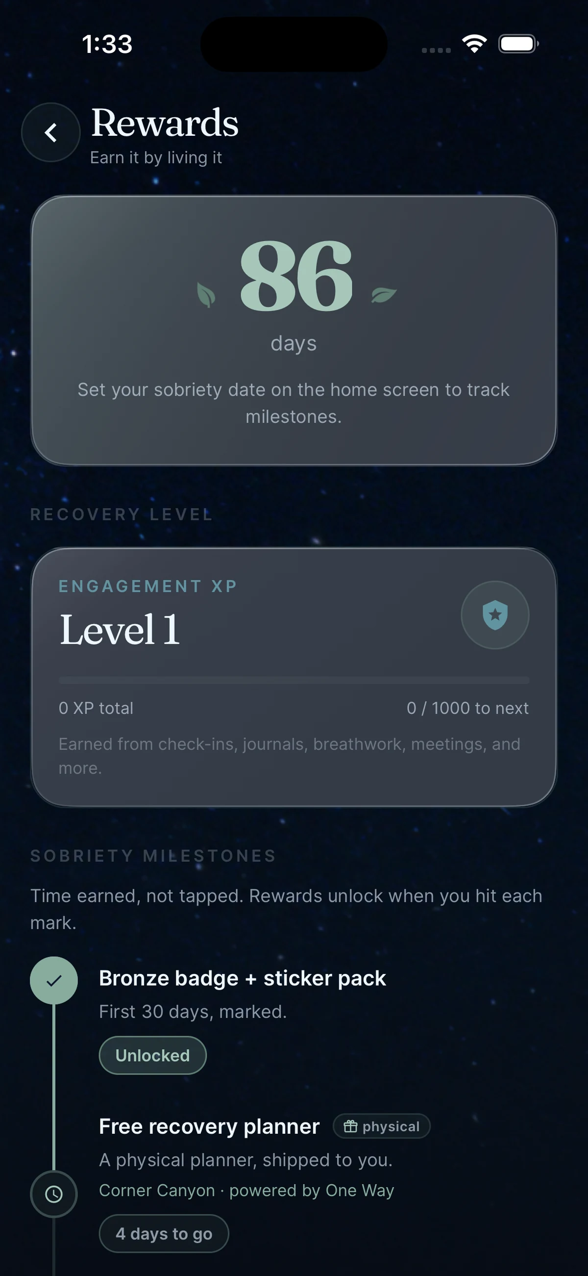 OneWay alumni app — Rewards & milestones