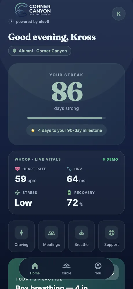 OneWay alumni app — Streak & live vitals