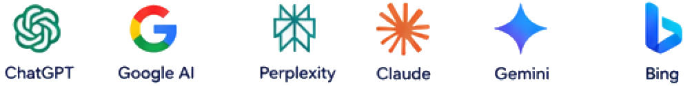 ChatGPT, Google AI, Perplexity, Claude, Gemini, and Bing logos